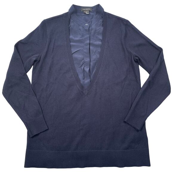 Club Monaco Sweater Top Womens Small Wool Blend Navy Twofer Layered Blouse - Picture 15 of 16